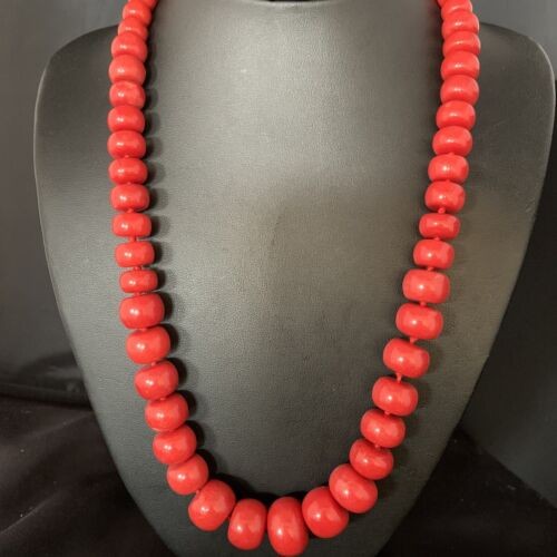Navajo Graduated Bamboo Coral Strand Necklace Sterling Silver 23" 13521