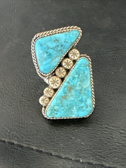 Navajo Blue Turquoise Ring MultiStone Cluster Sz 8 19802