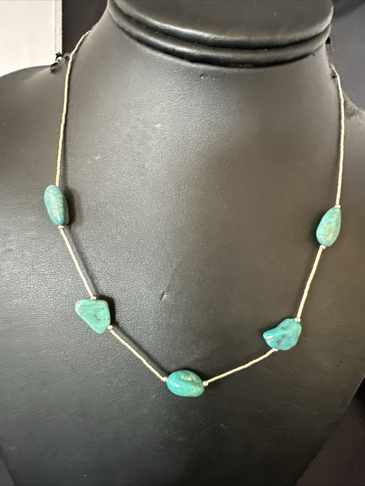 Turquoise Liquid Heishi Sterling Silver Nugget  17" Necklace 2930