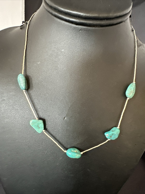 Turquoise Liquid Heishi Nugget 17"Necklace | Sterling Silver | Authentic Native American Handmade | 2930