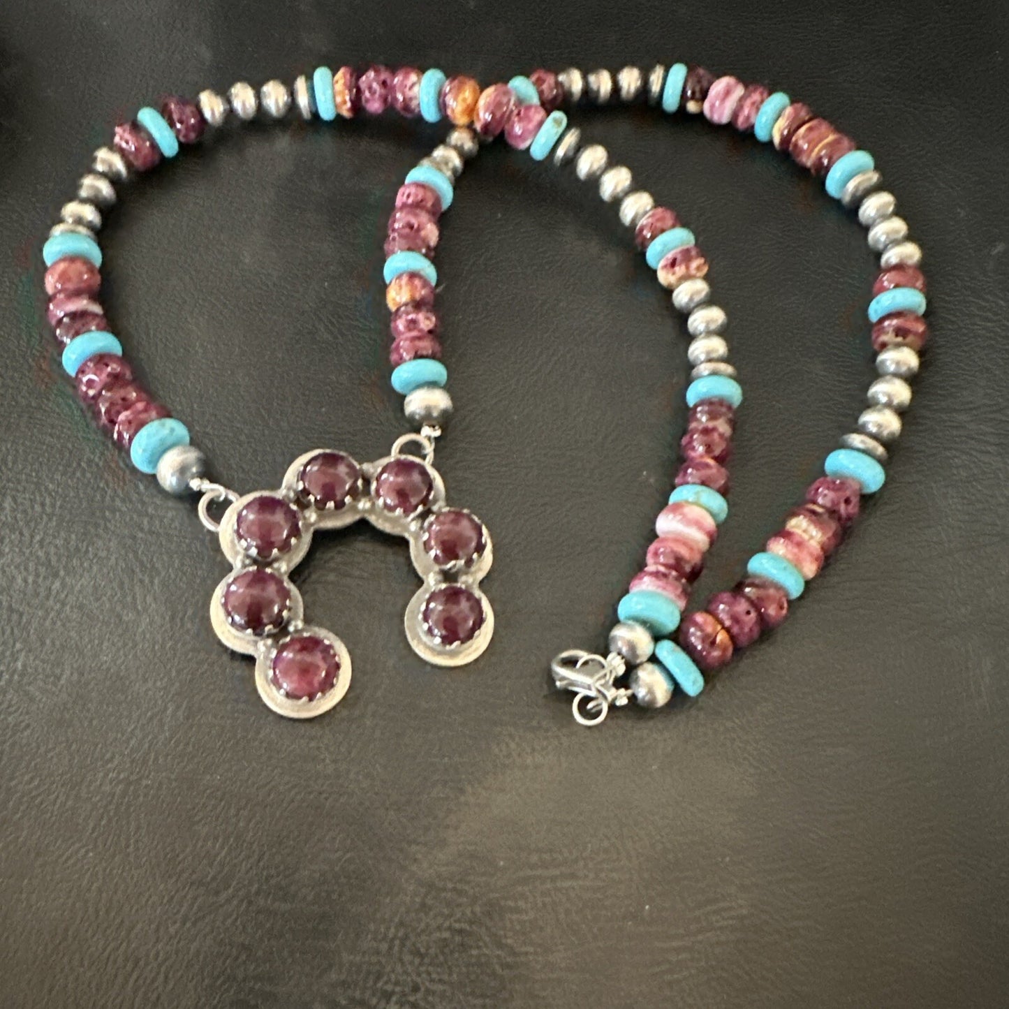 Purple Spiny Oyster Naja Pendant Turquoise Navajo Sterling Silver Necklace 18849