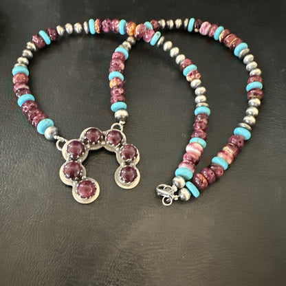 Purple Spiny Oyster Naja Pendant Turquoise Navajo Sterling Silver Necklace 18849