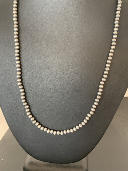 Native American 4mm Sterling Silver Beads Navajo 18" Hook & Eye Cone Necklace