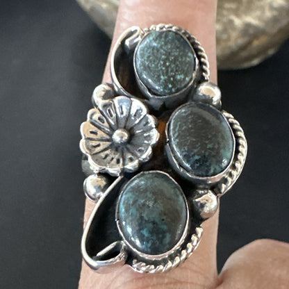 Yazzie Ring Blue Turquoise Navajo Sterling Silver Cluster Size 9.5 19241