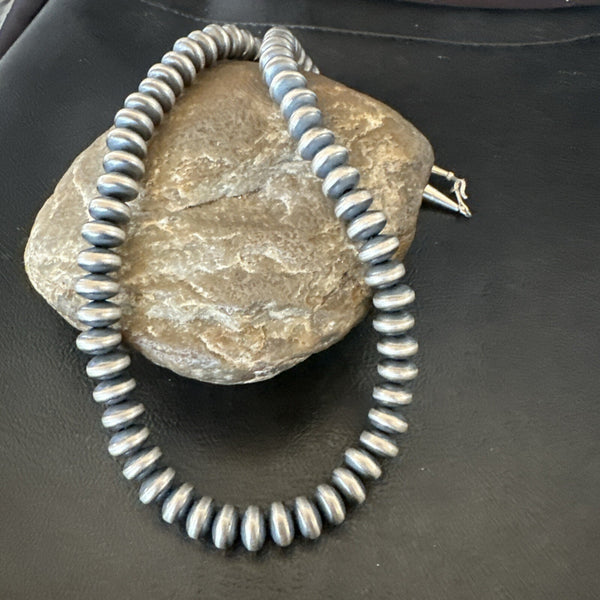 Beads 8mm Rondelle Flat Beads Necklace 18" | Sterling Silver | Authentic Native American Handmade | 18831
