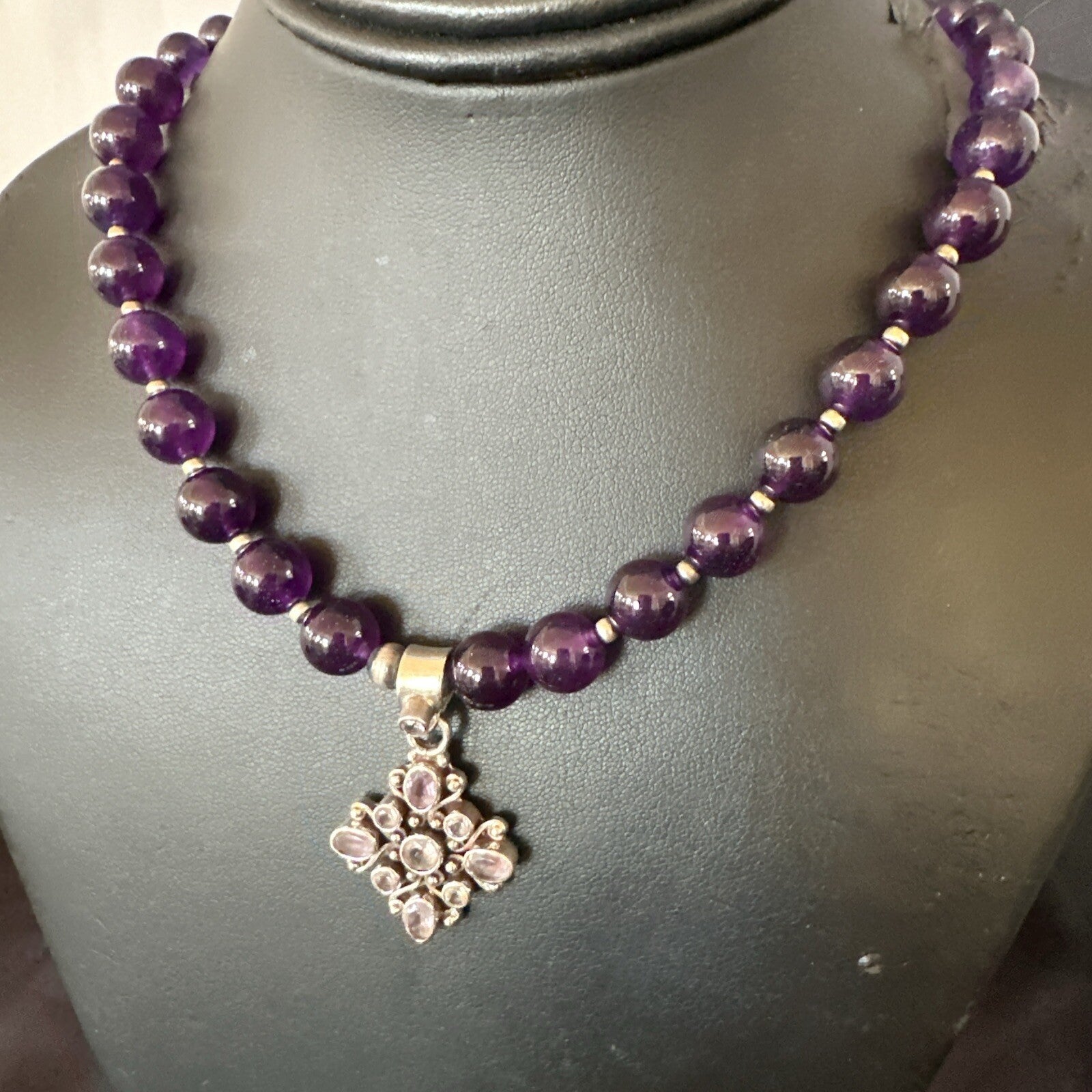 Purple Amethyst Pendant Navajo Sterling Silver Necklace 21" 18256