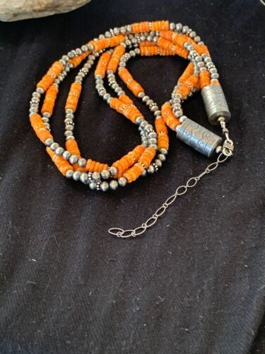 Native American Spiny Oyster 3 Strand Navajo Pearls Necklace 4711