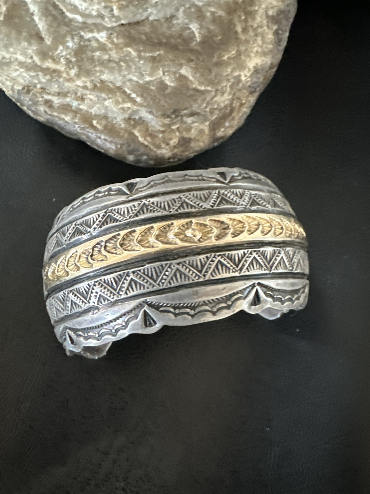 Mens Navajo Sterling Silver 14K Gold Cuff Bracelet 18145