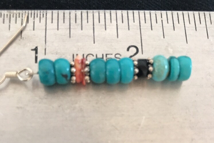 Blue Turquoise Red Spiny Oyster Sterling Silver Navajo Earrings