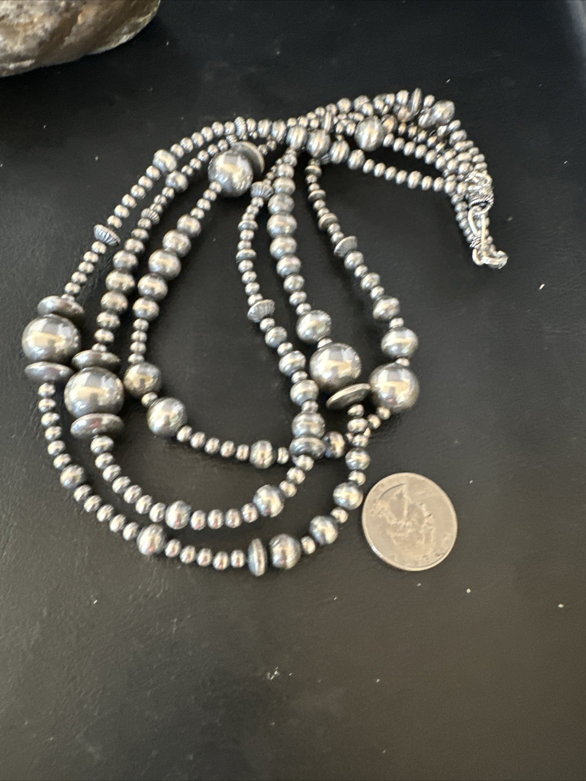 Mixed Bead Bib Sterling Silver Navajo Pearls Necklace 20” 3S 94420