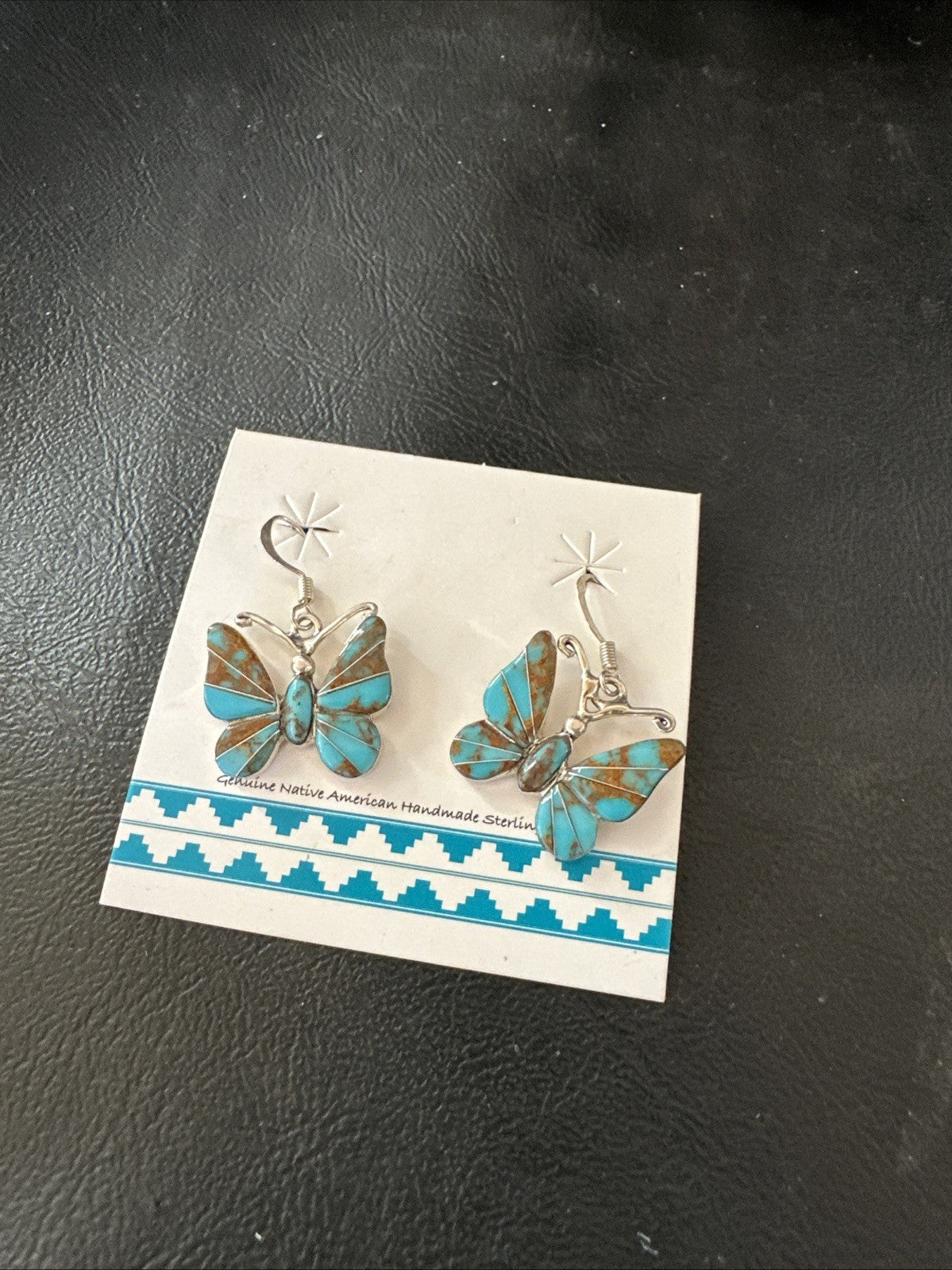 Butterfly Multicolor Turquoise#8 Inlay Sterling Silver Earrings 19818