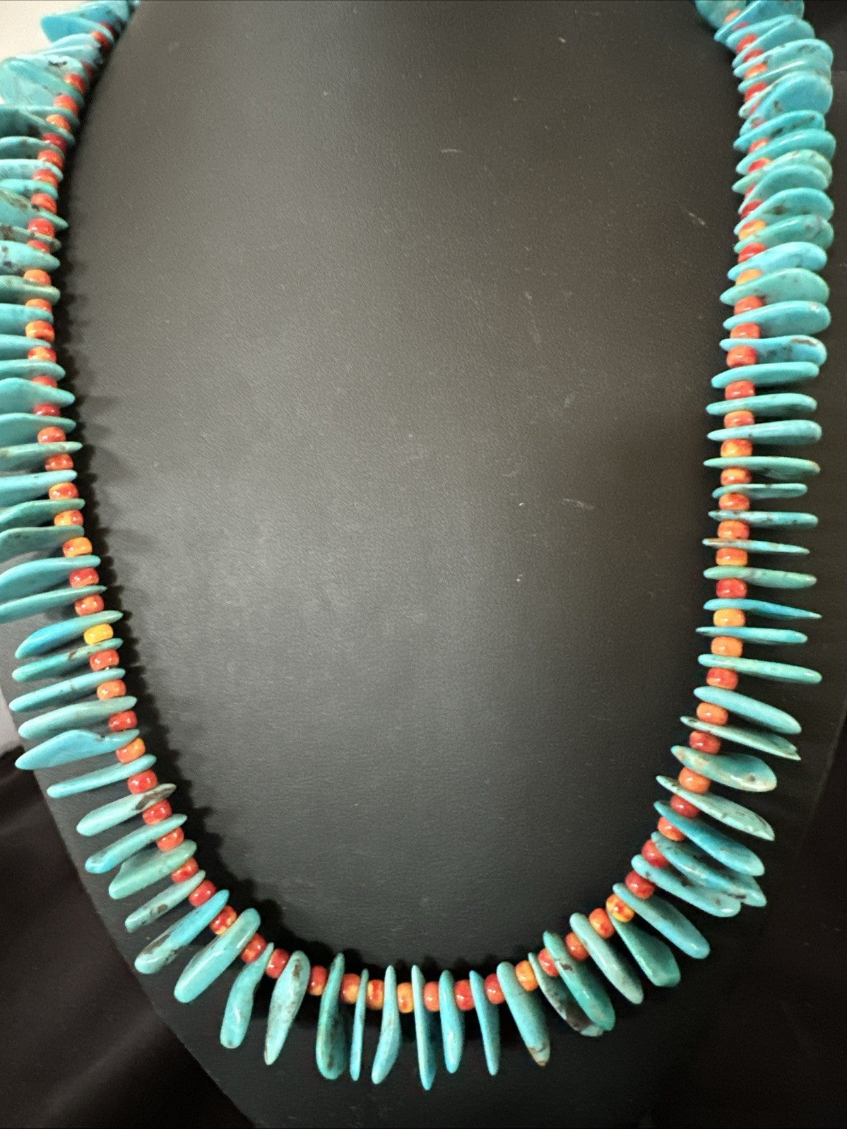 Blue Turquoise Red Spiny Oyster Navajo Pearls Sterling Silver Necklace 21" 19318