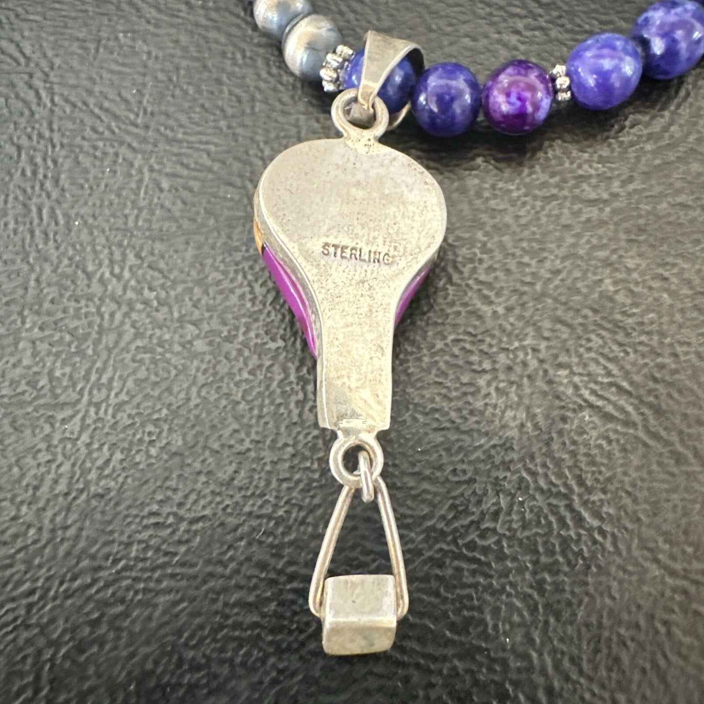 Balloon Orange Spiny Purple Pendant Navajo Sterling Silver Necklace 22" 18345