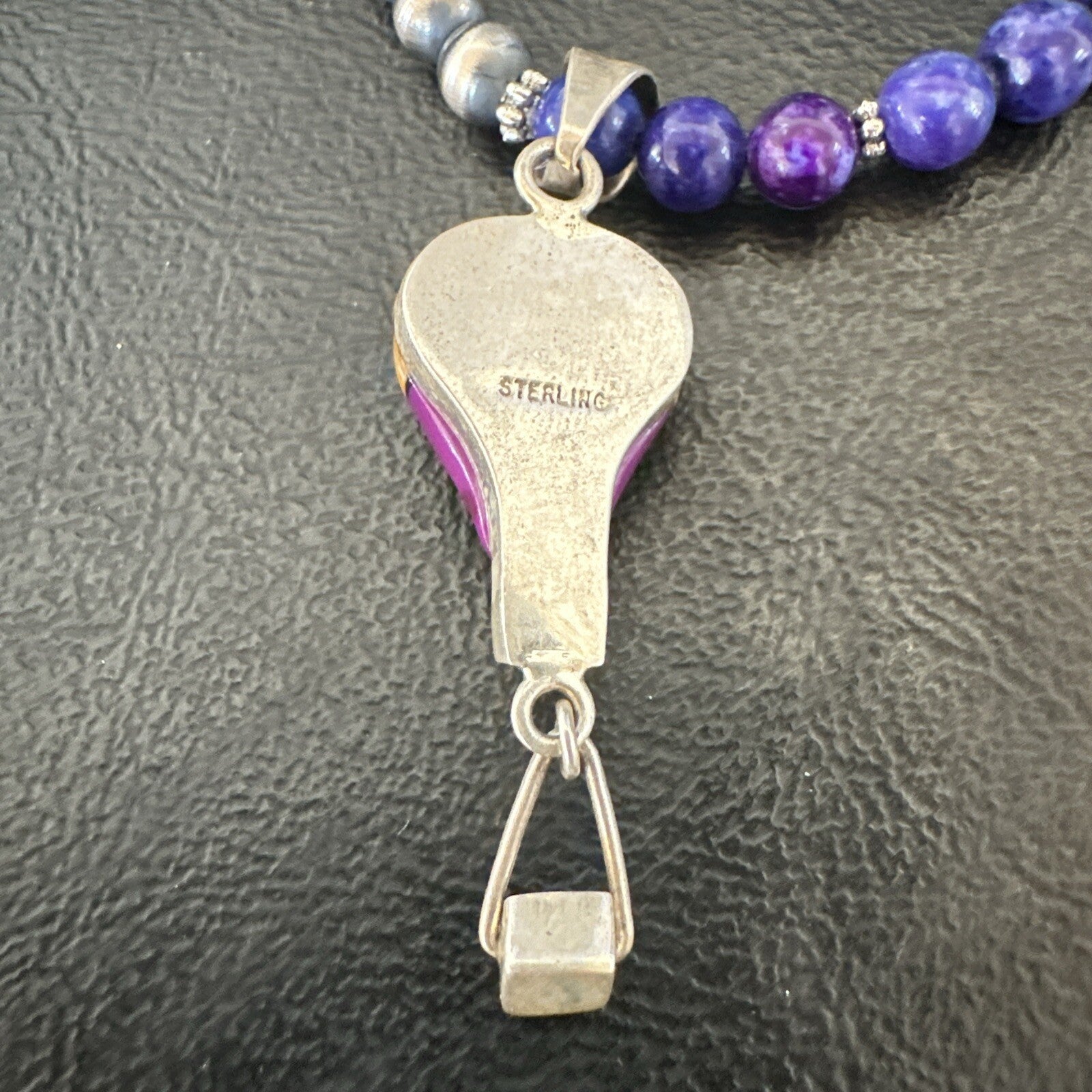Balloon Orange Spiny Purple Pendant Navajo Sterling Silver Necklace 22" 18345