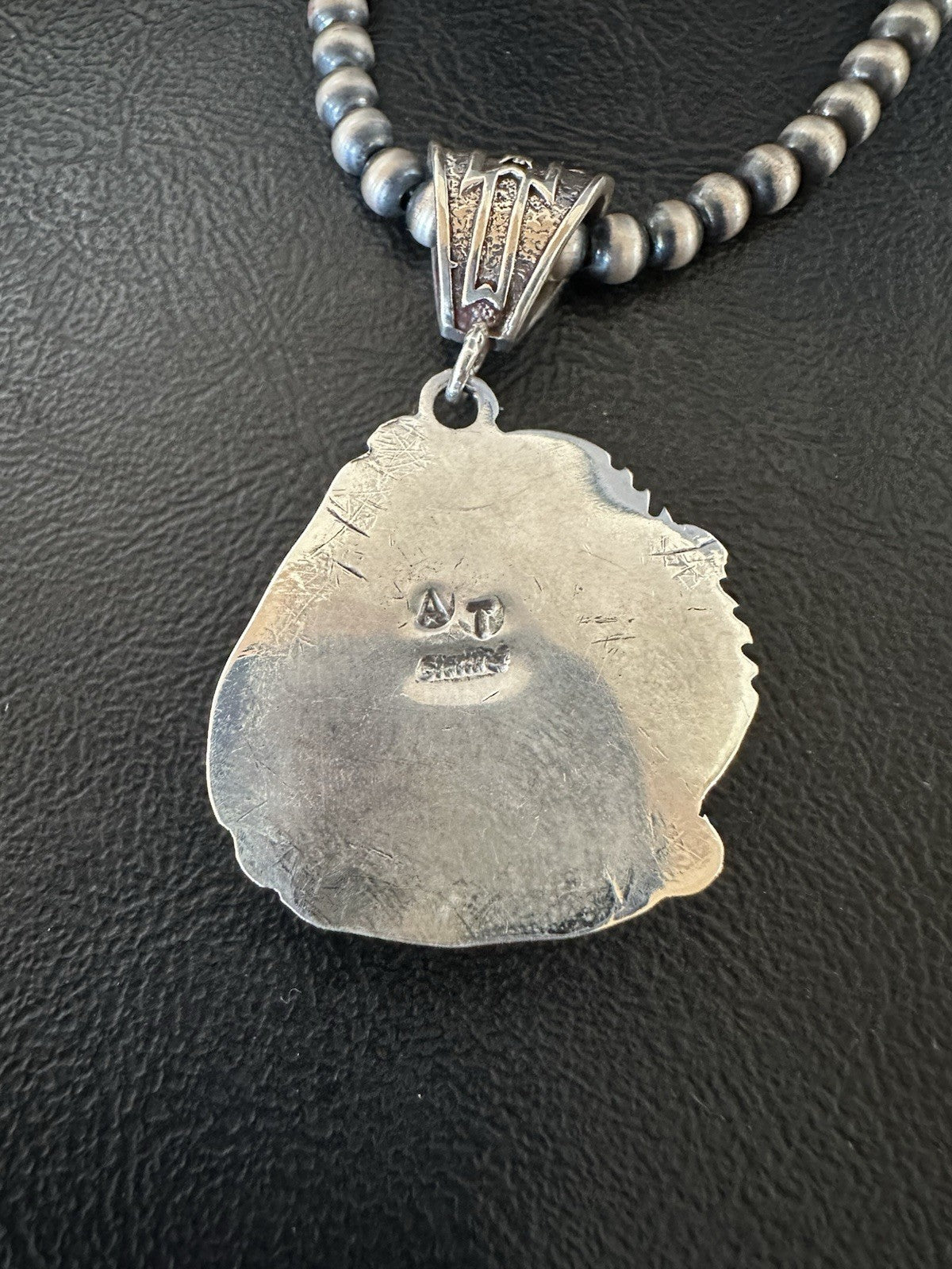 Blue Kingman Turquoise Pendant Navajo Pearls Sterling Silver Necklace 19389
