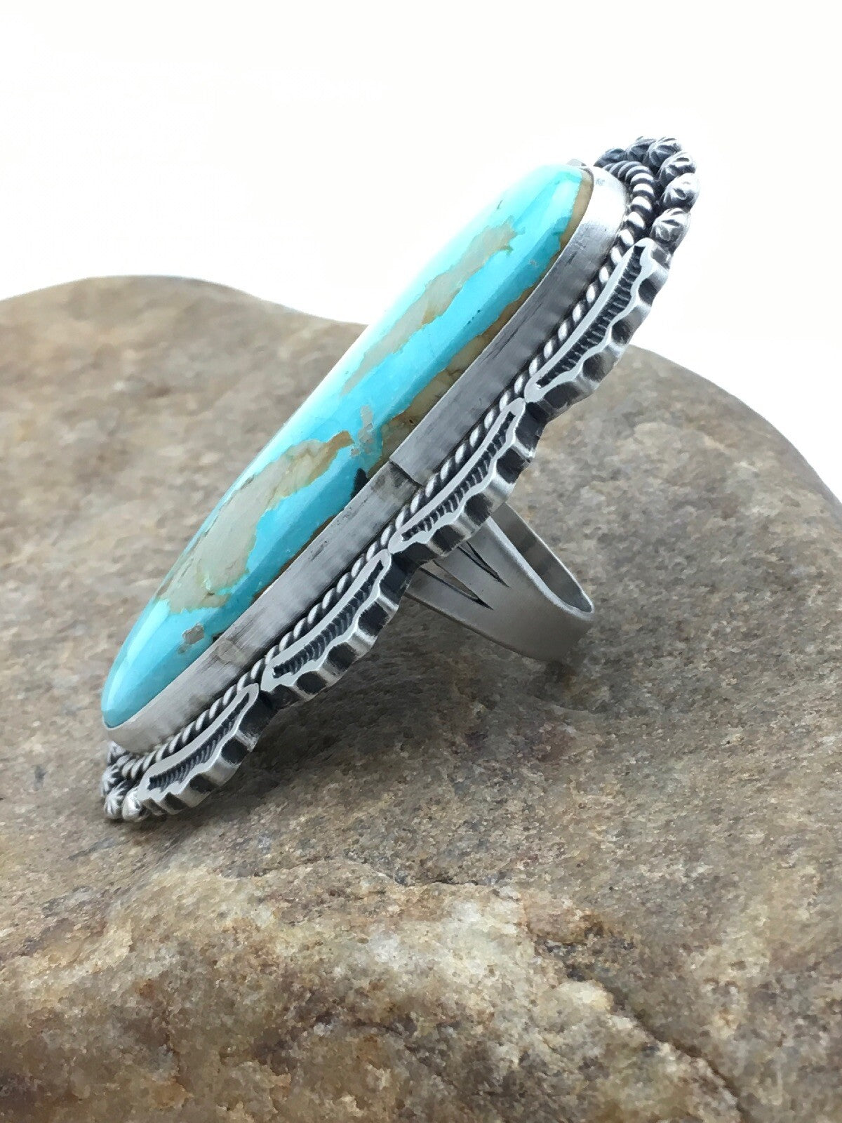 Blue Royston Turquoise Navajo Indian Sterling Silver Ring Size 9 3105