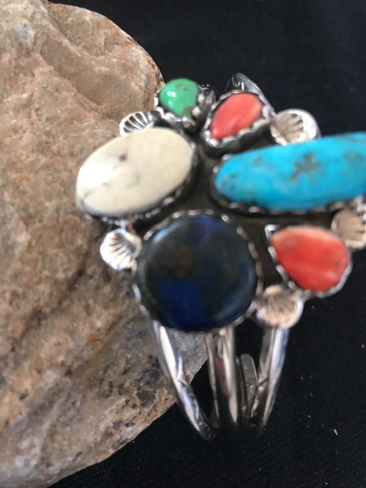 Navajo Wild Horse Turquoise Spiny Oyster Lapis Sterling Bracelet Platero