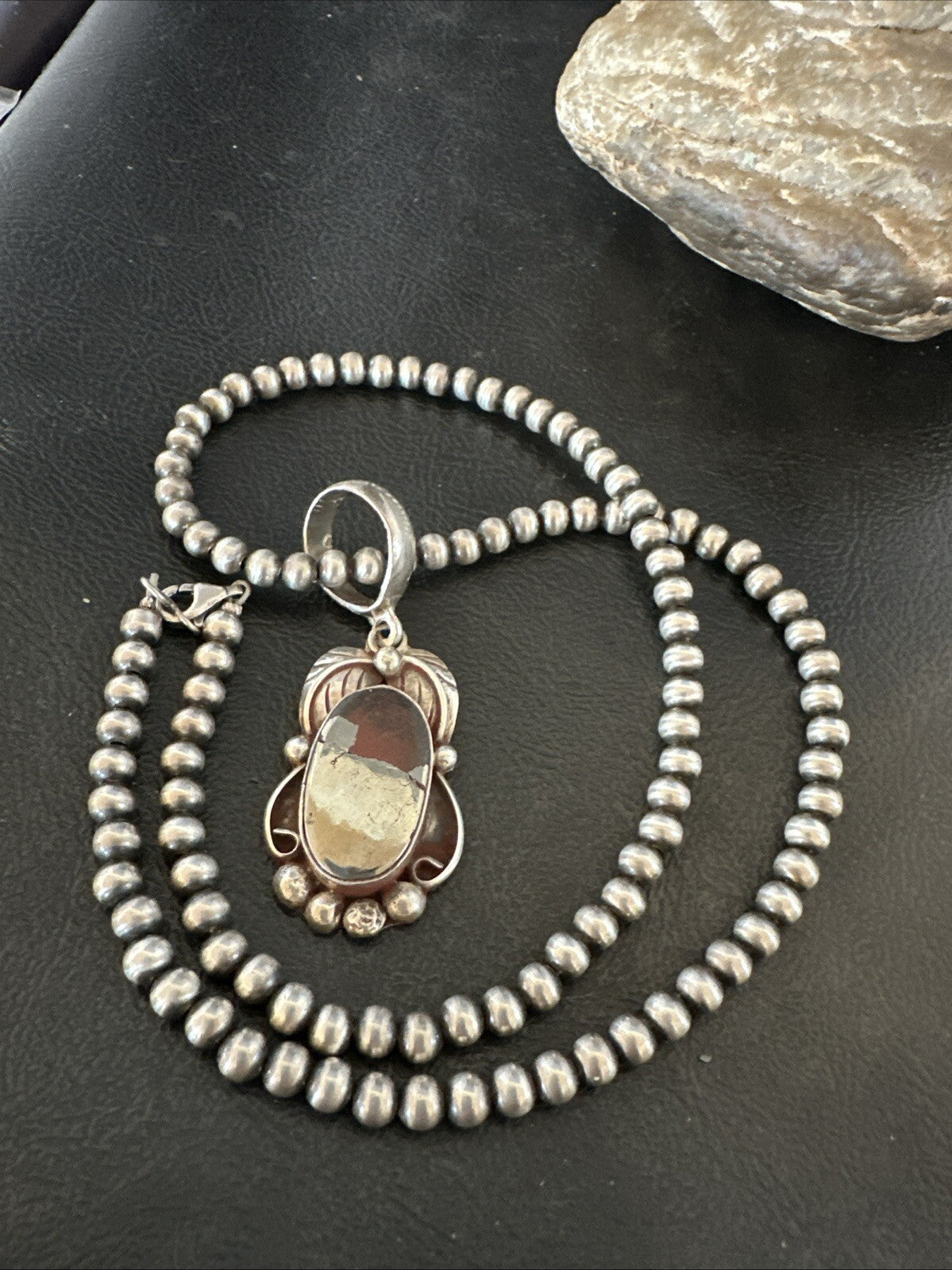 Pyrites Pendant Navajo Beads Sterling Silver Necklace 18643