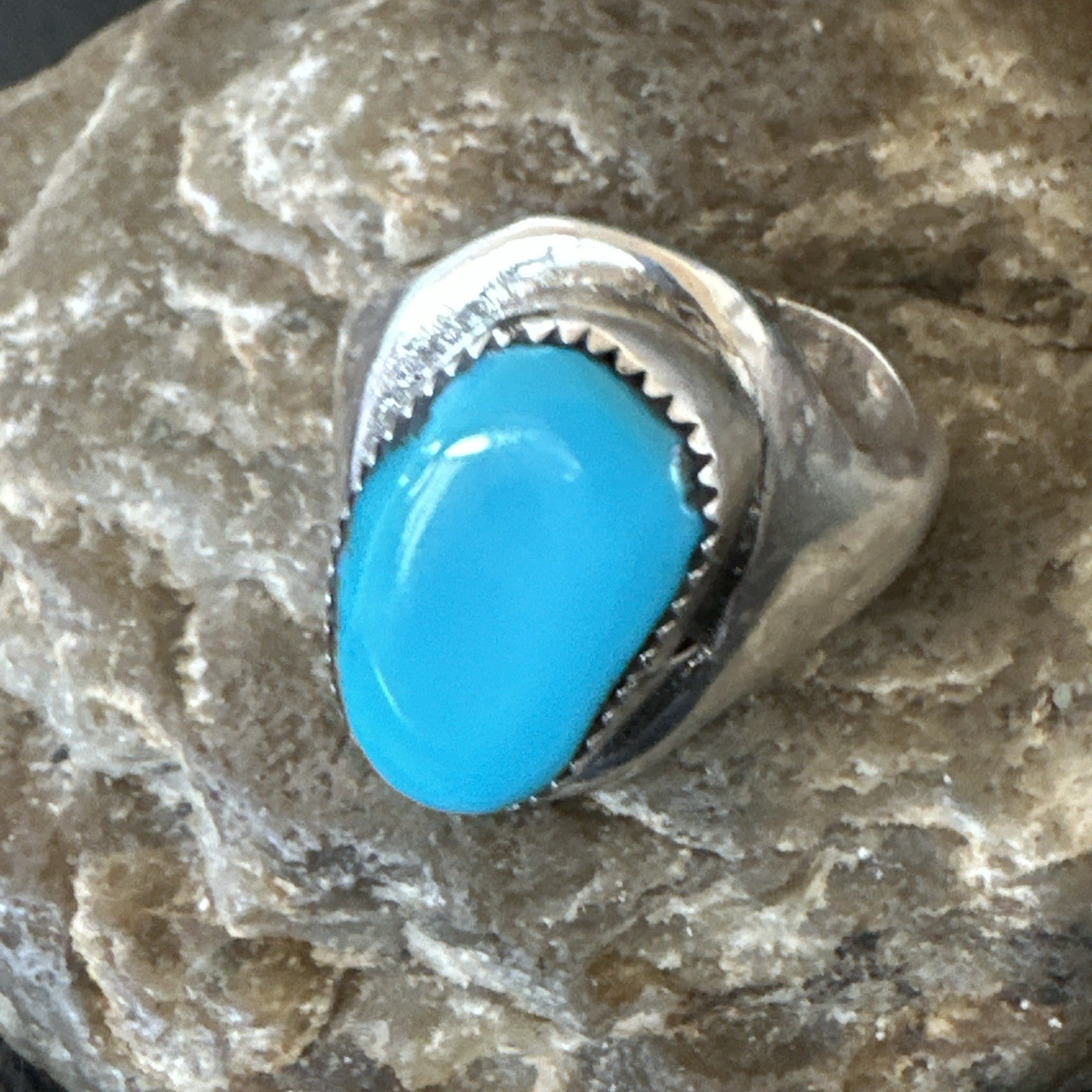 Blue Kingman Turquoise Navajo Sterling Silver Ring Size 11 19408