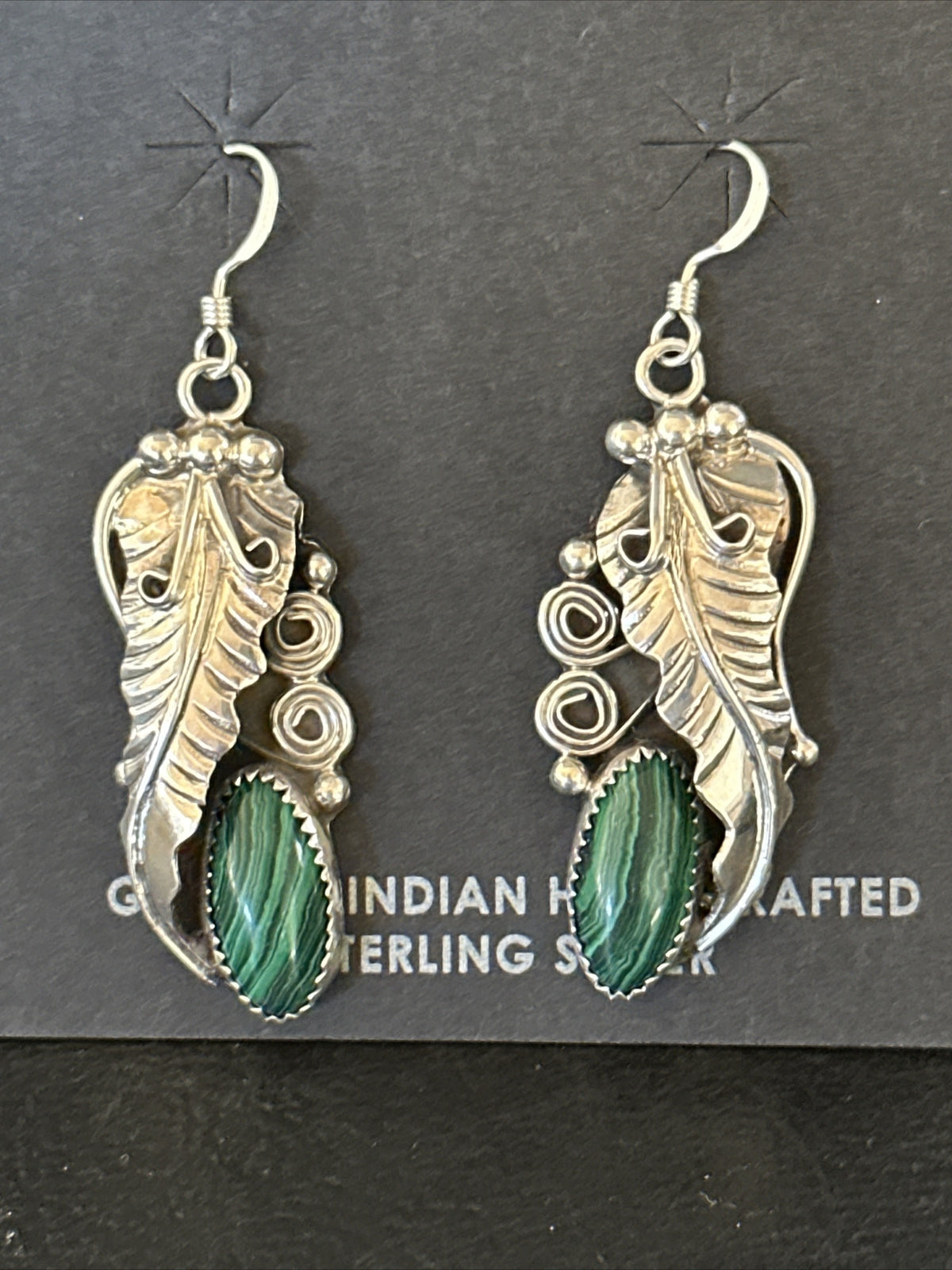 Green Malachite Navajo Sterling Silver Dangle Earrings 14761