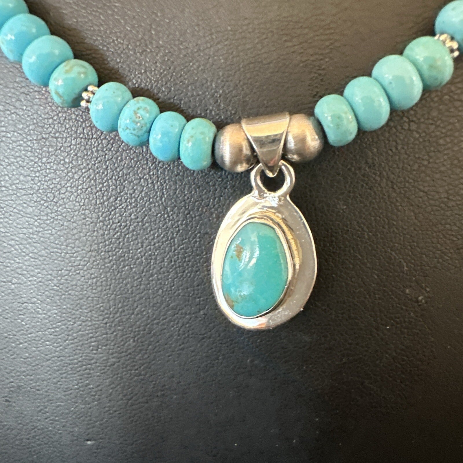 WoMens Blue Kingman Turquoise Pendant Navajo Sterling Silver Necklace 21" 17931
