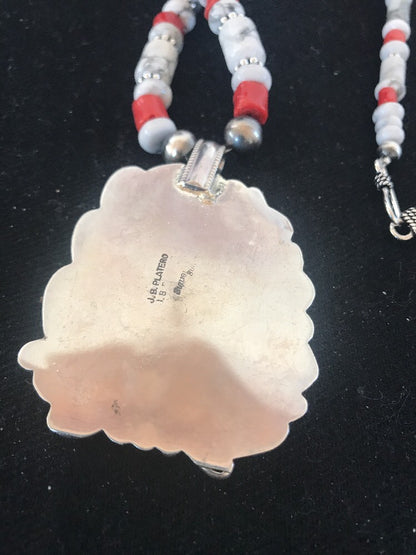 Navajo Pearls Sterling White Buffalo Turquoise Necklace Pendant 08216 XL