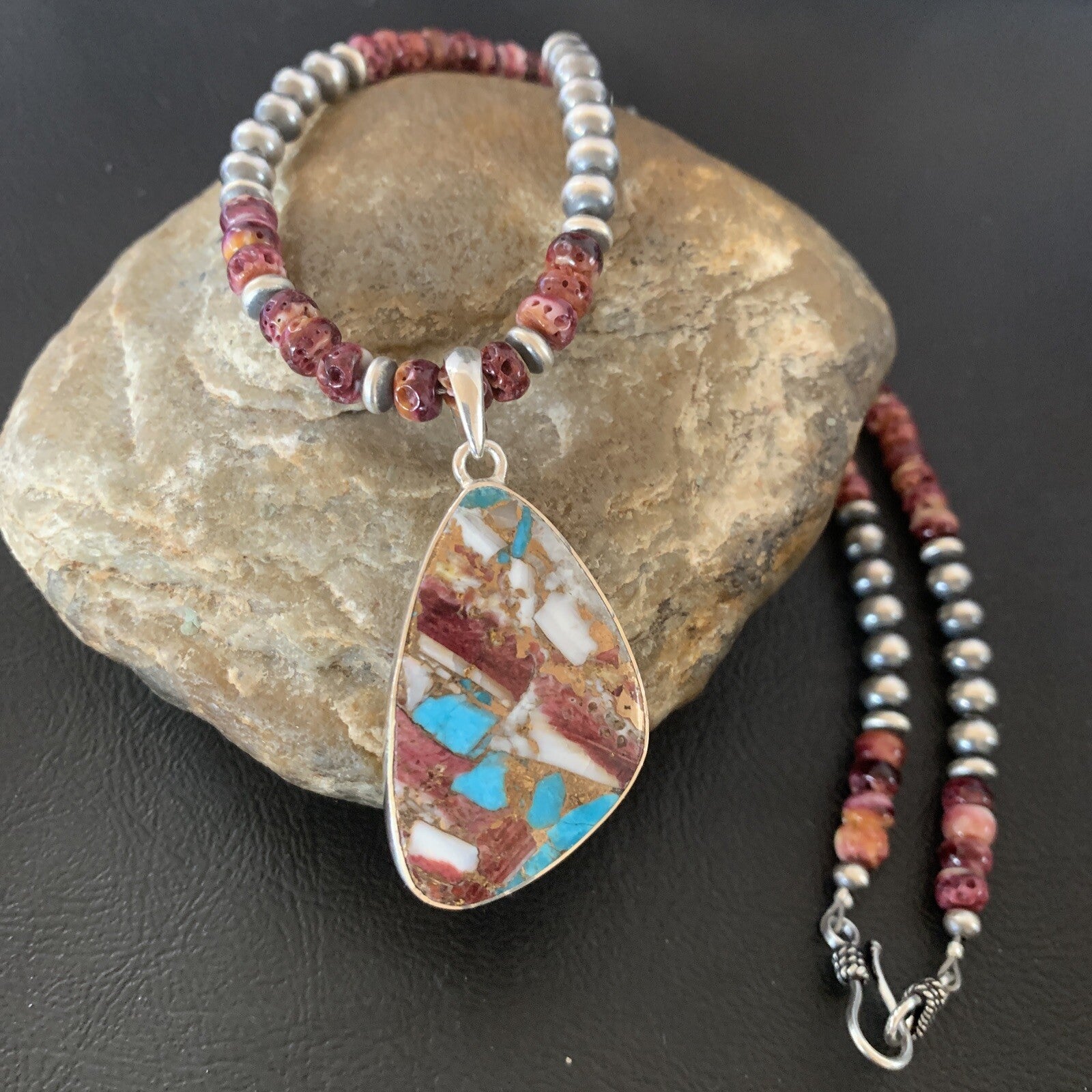 Purple Spiny Oyster Pendant Navajo Sterling Silver Necklace 18" 11902
