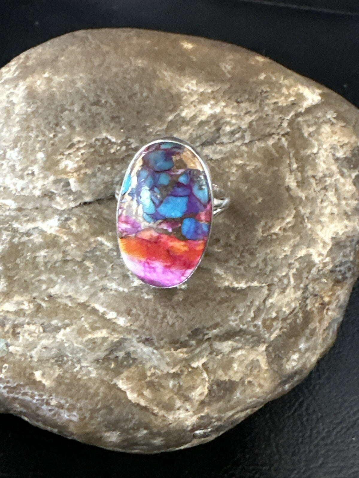 Blue Turquoise Purple Spiny Oyster Navajo Sterling Silver Ring Size 6 18204