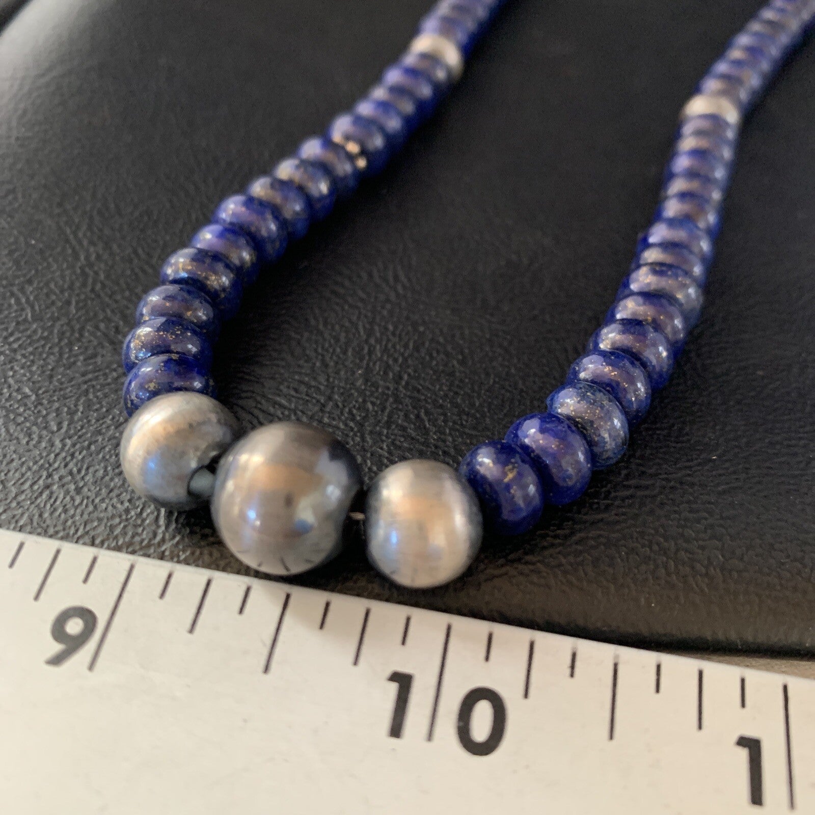 Mens Blue Lapis Lazuli Navajo Pearls Sterling Silver Necklace 24” 13956