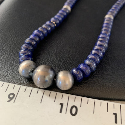 Mens Blue Lapis Lazuli Navajo Pearls Sterling Silver Necklace 24” 13956