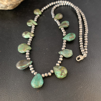 Teardrop Navajo Sterling Silver Green Turquoise Necklace 20" Native 13430