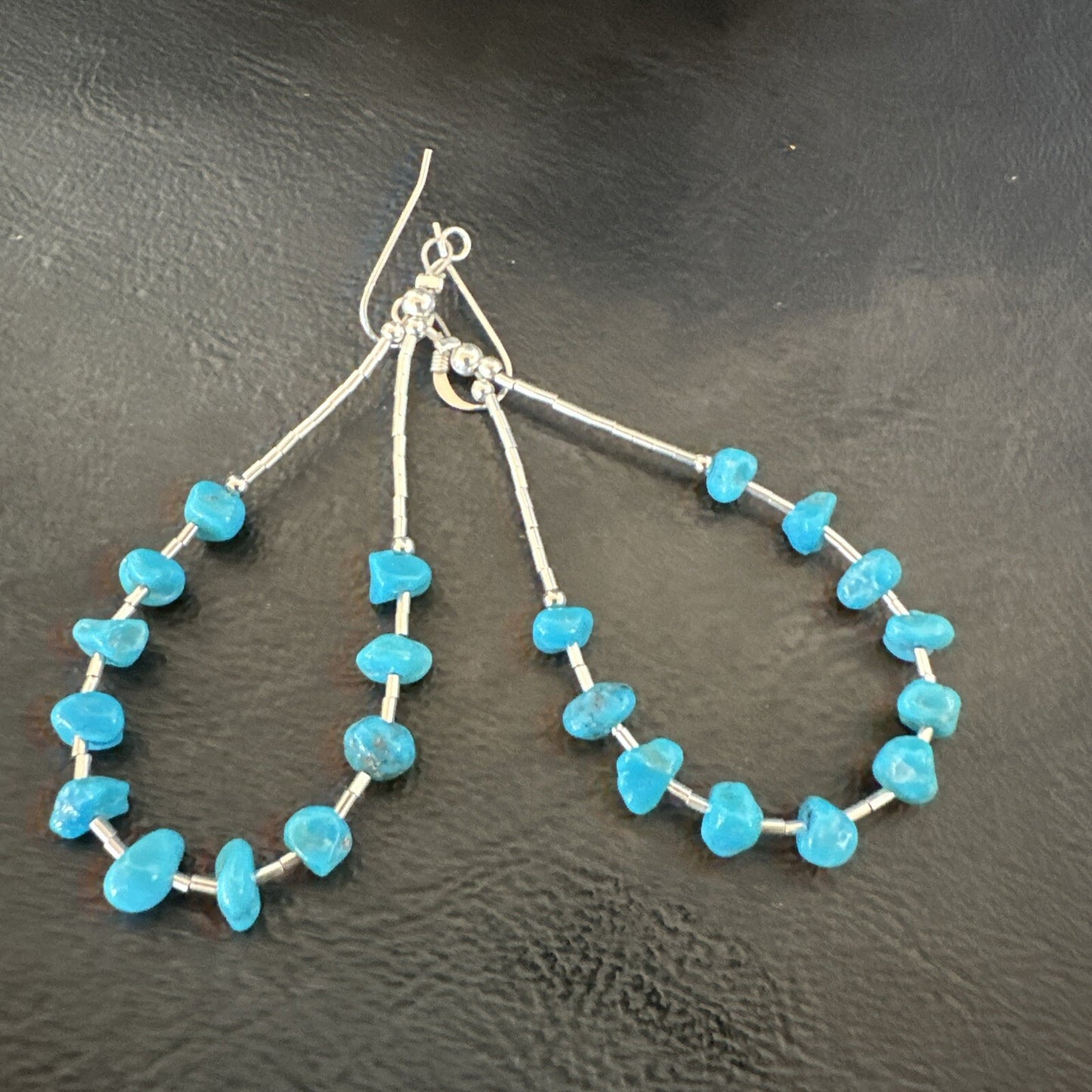 Blue Turquoise Nugget Bead Sterling Silver Beads Earrings 18097