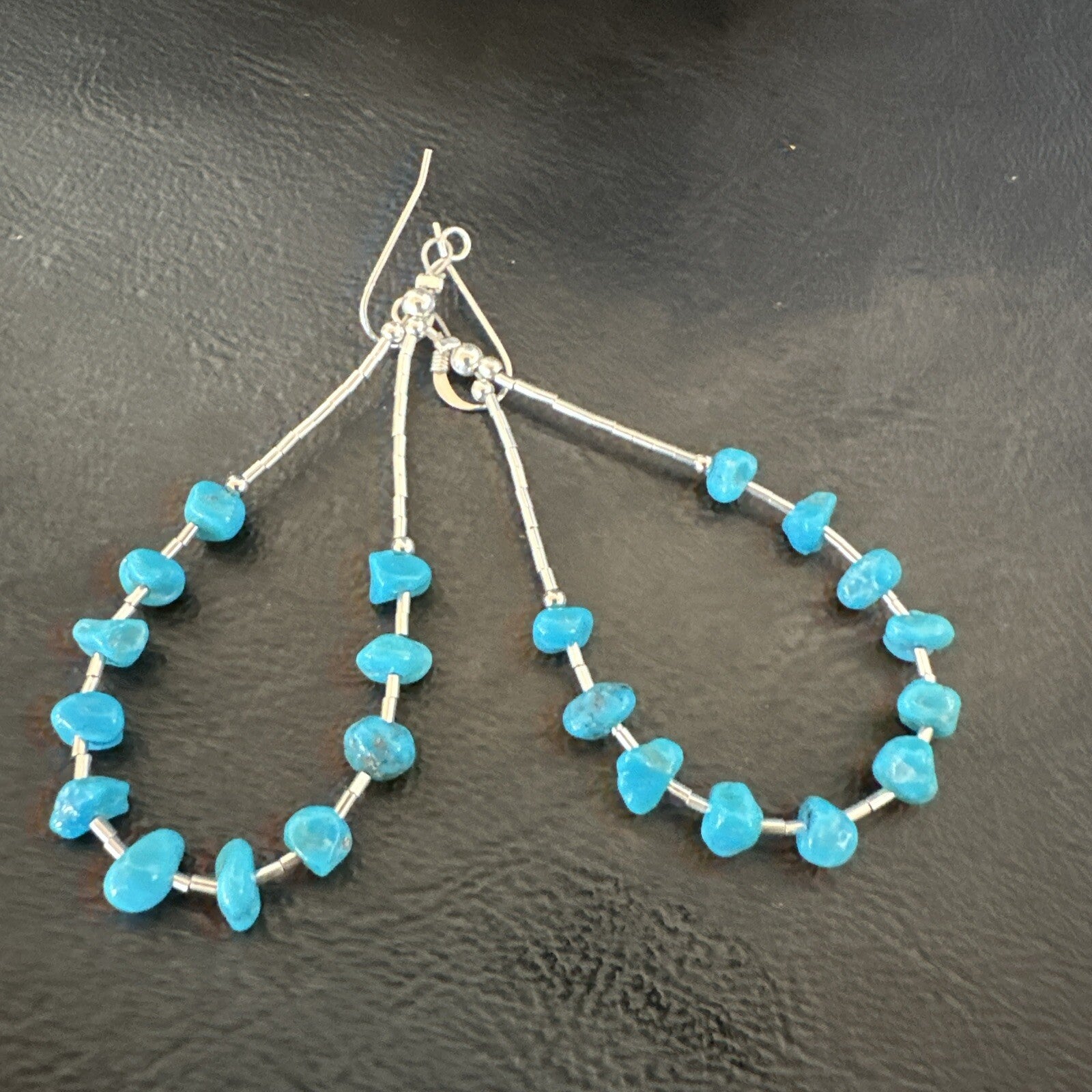 Blue Turquoise Nugget Bead Sterling Silver Beads Earrings 18097