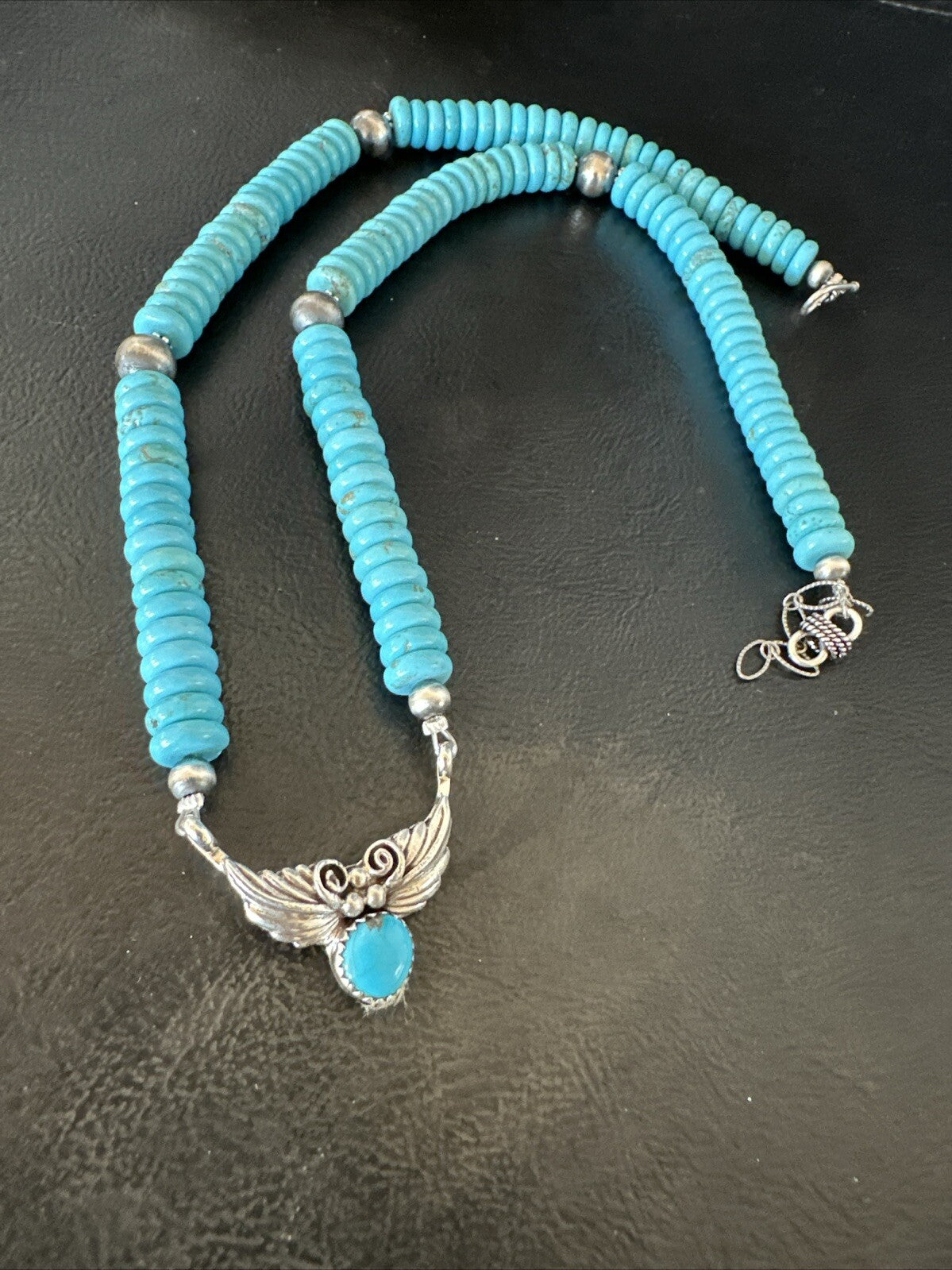 WoMens Blue Kingman Turquoise Pendant Navajo Sterling Silver Necklace 20” 18167
