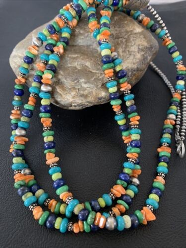 Multi-Color Green Turquoise Spiny Lapis Necklace Sterling Silver 01959