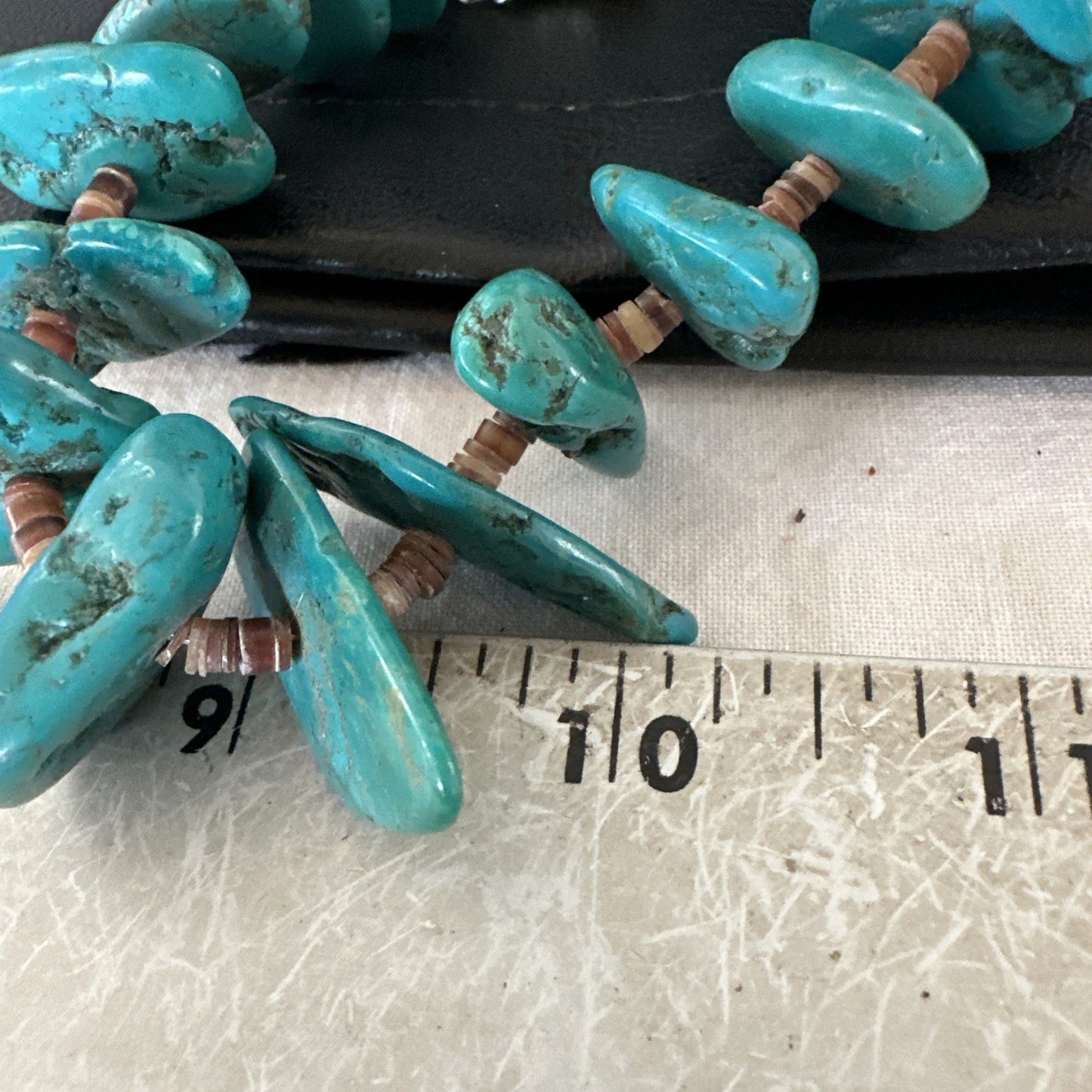 XL Navajo Kingman Turquoise Shell Heishi Sterling Silver Bead 35” Necklace 19634