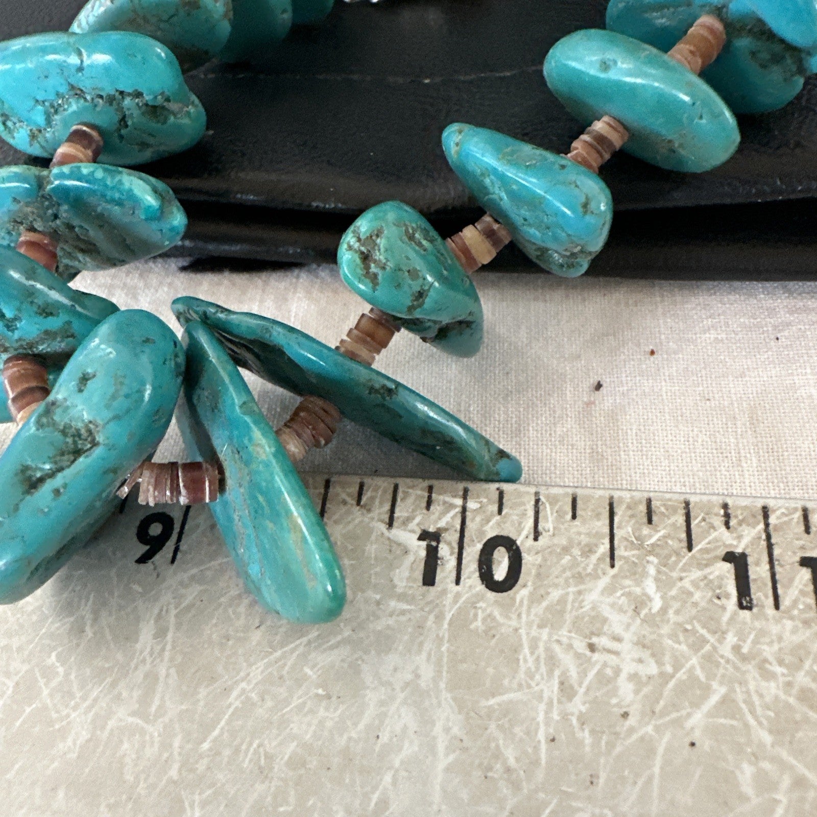 XL Navajo Kingman Turquoise Shell Heishi Sterling Silver Bead 35” Necklace 19634