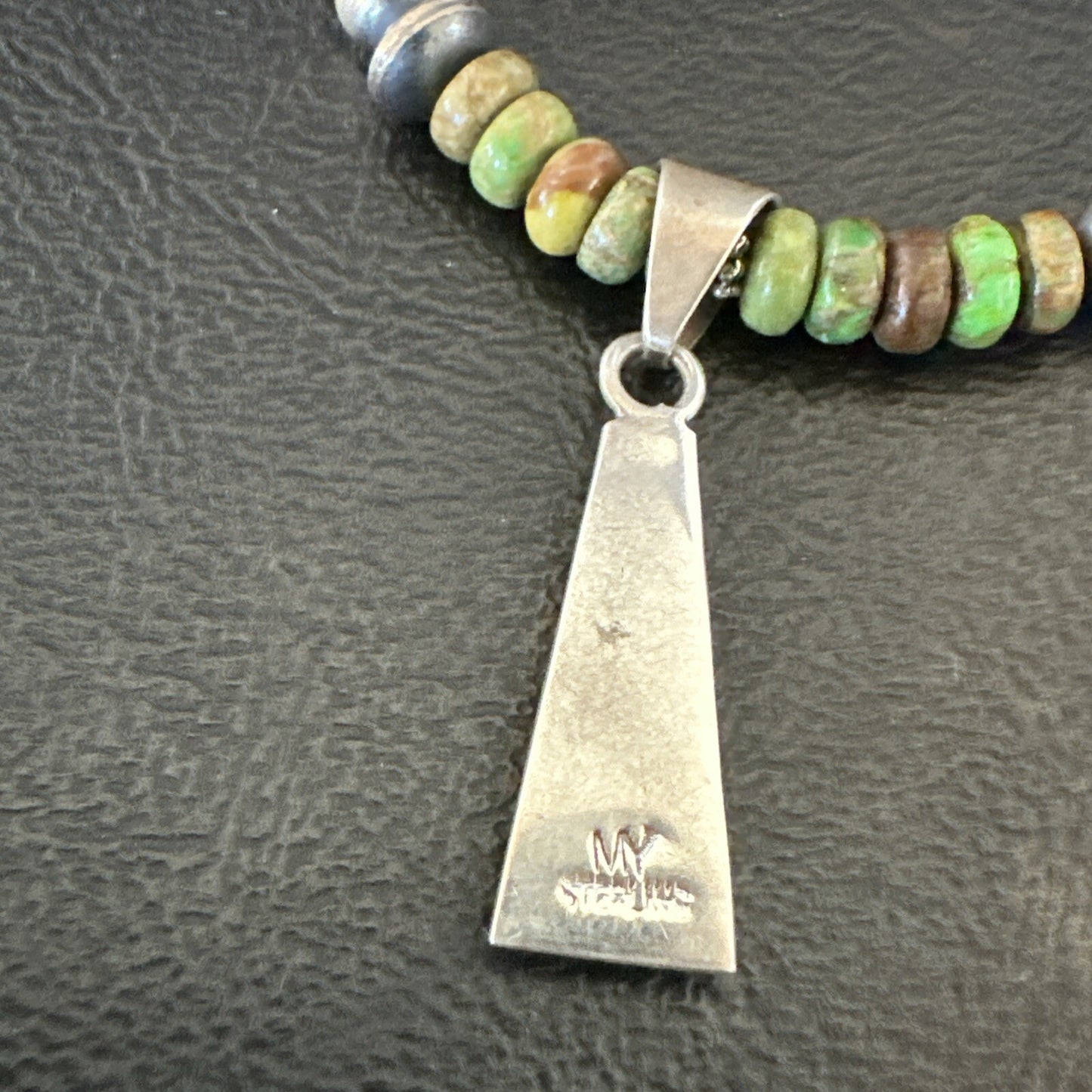 Womens Green Gaspeite Turquoise Pendant Navajo Sterling Silver Necklace 18371