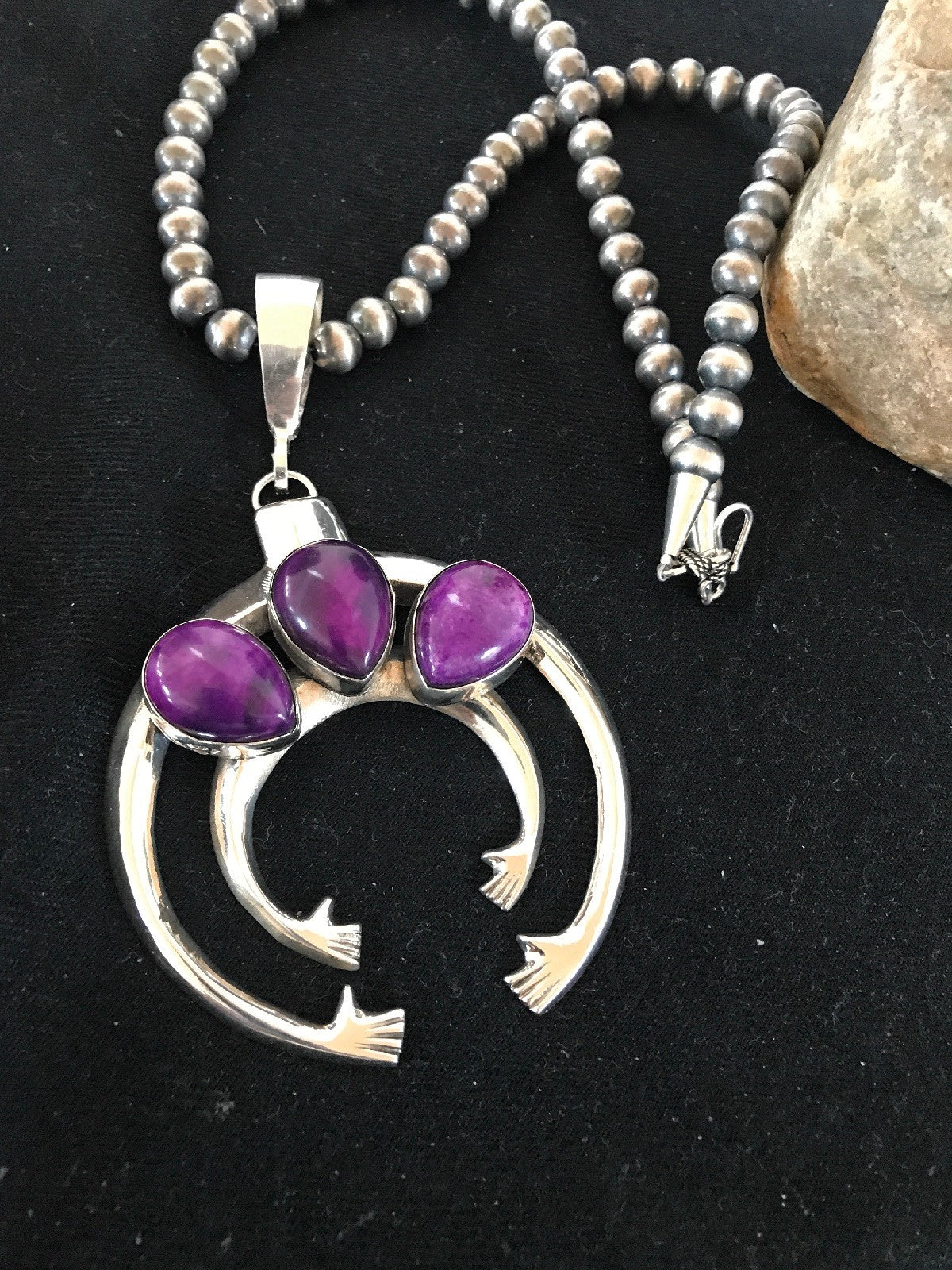 Purple Stone Naja Sterling Silver Beads Necklace Pendant Earring Yazzie 03894