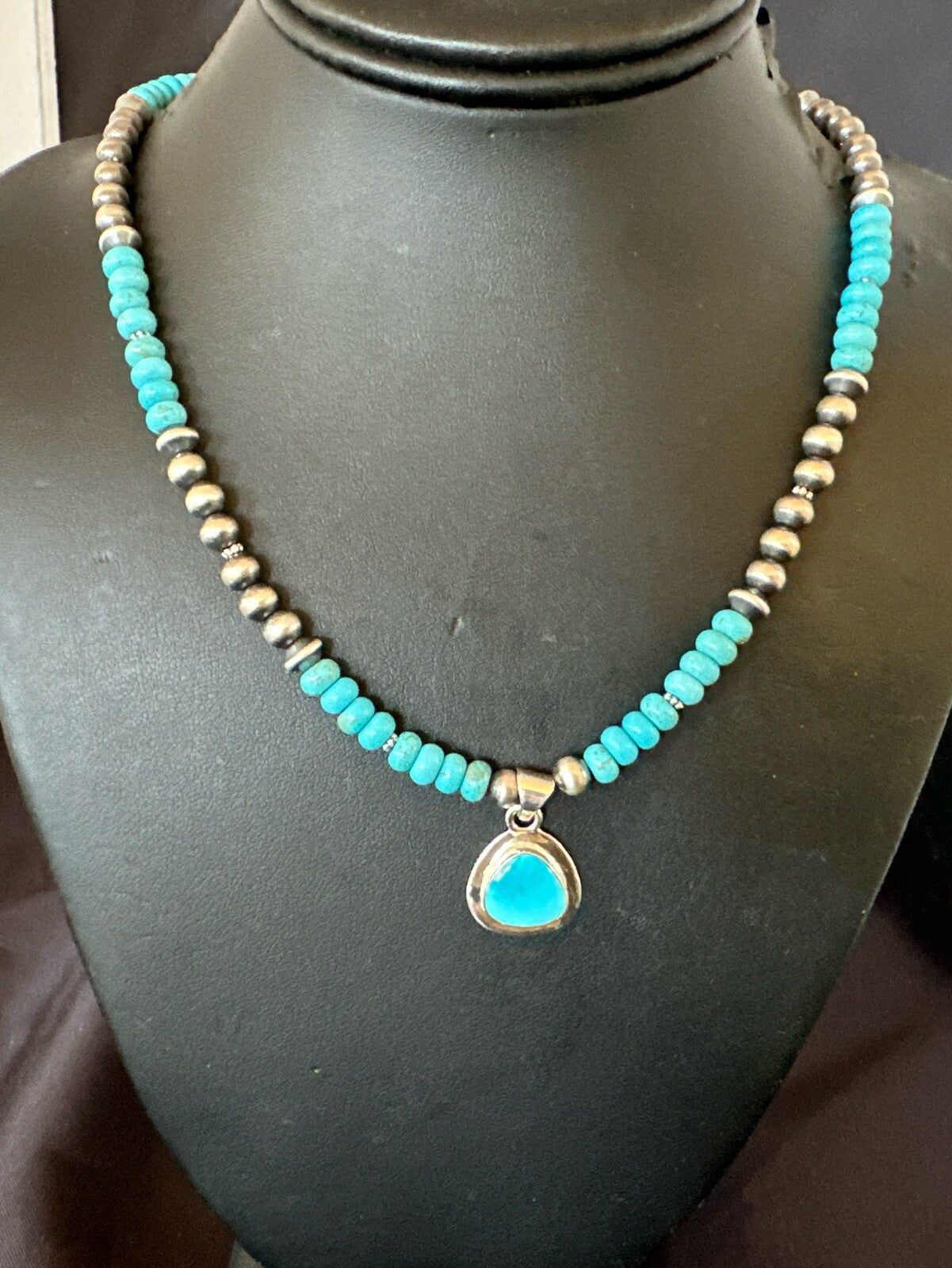 WoMens Blue Kingman Turquoise Pendant Navajo Sterling Silver Necklace 21" 17959