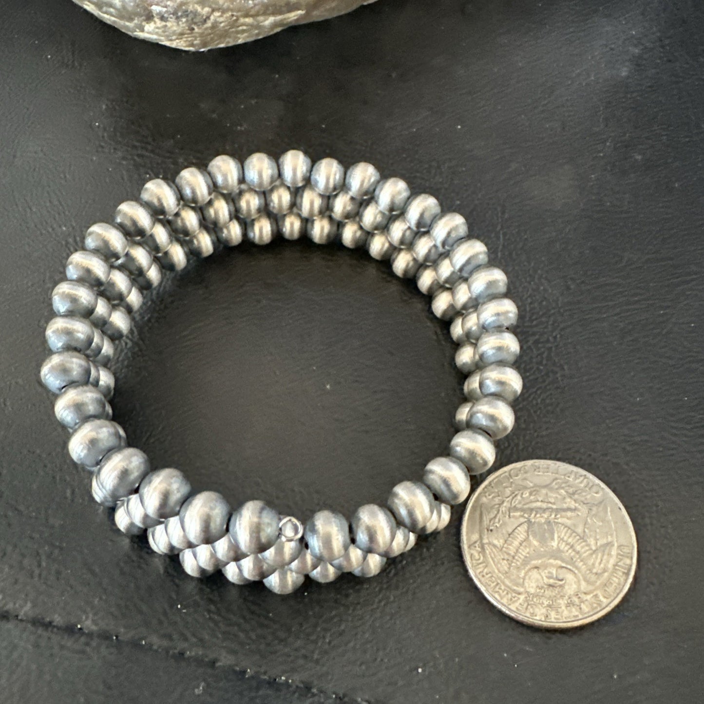 Sterling Silver Navajo Pearls 6mm Beads Stainless Steel Wire Wrap Bracelet 19021