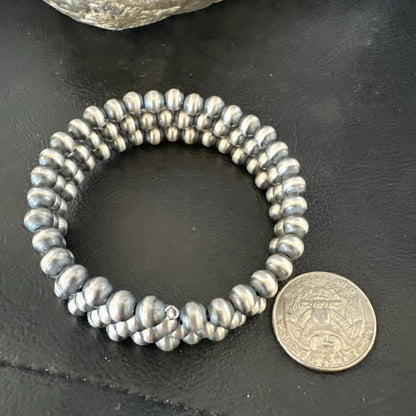 Sterling Silver Navajo Pearls 6mm Beads Stainless Steel Wire Wrap Bracelet 19021