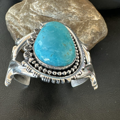 Tufa Women Blue Kingman Turquoise Navajo Sterling Silver Cuff Bracelet 19350