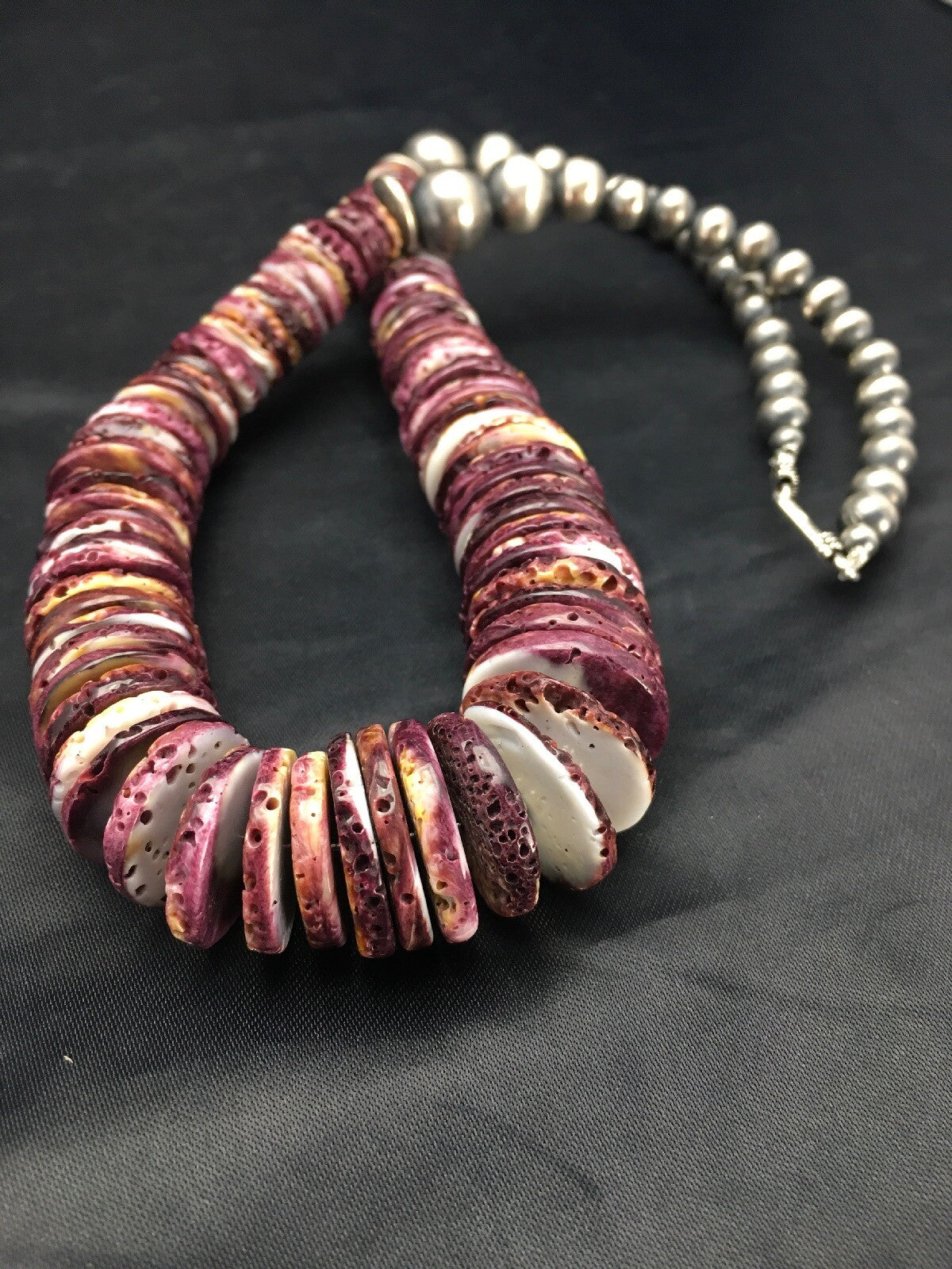 Purple Spiny Oyster Navajo Sterling Silver Beads Necklace 23" 02656