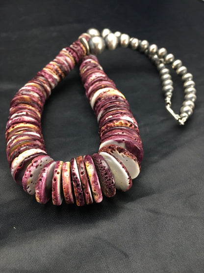 Purple Spiny Oyster Navajo Sterling Silver Beads Necklace 23" 02656