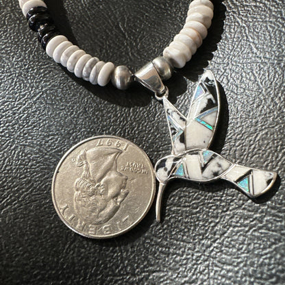 HummingBird White Buffalo Pendant Howlite Sterling Silver Necklace 18727