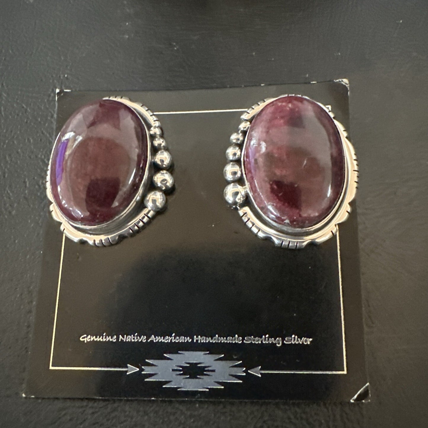 Purple Spiny Oyster Navajo Sterling Silver Stud Post Earrings 1" 18739