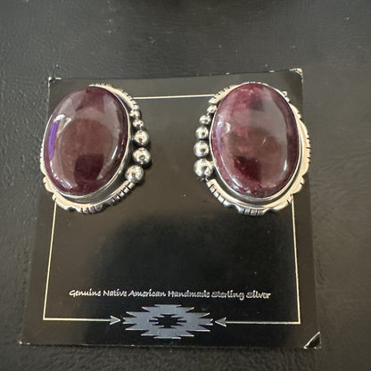 Purple Spiny Oyster Navajo Sterling Silver Stud Post Earrings 1" 18739