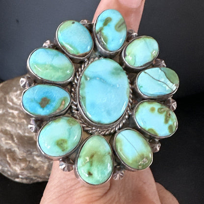 Sonoran Gold Green Turquoise Navajo Sterling Silver Cluster Ring Size 11 16033N