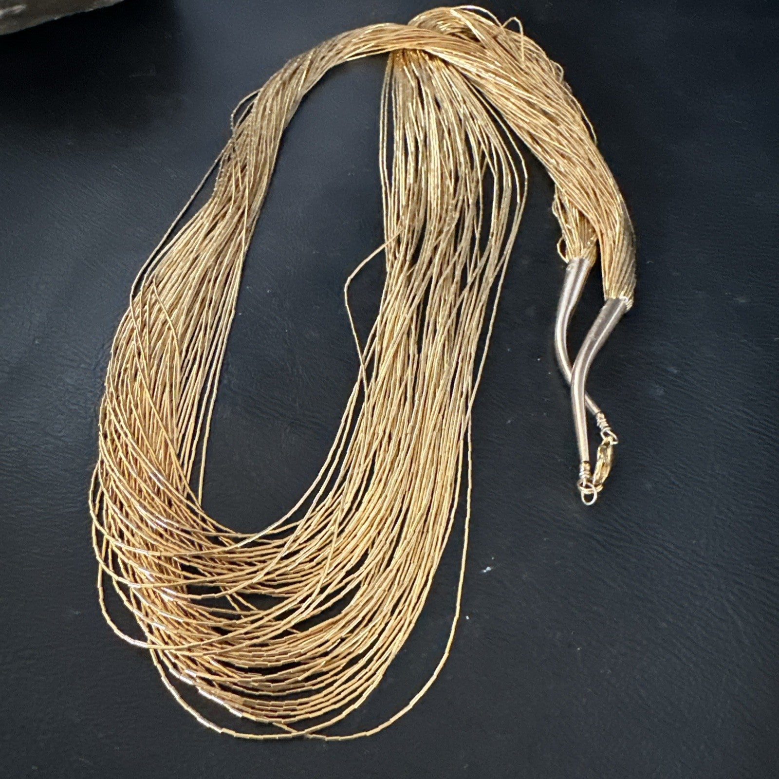 GoldFilled Heishi Tubes Bib 50 Strand 32” Liquid Sterling Silver Necklace 19757